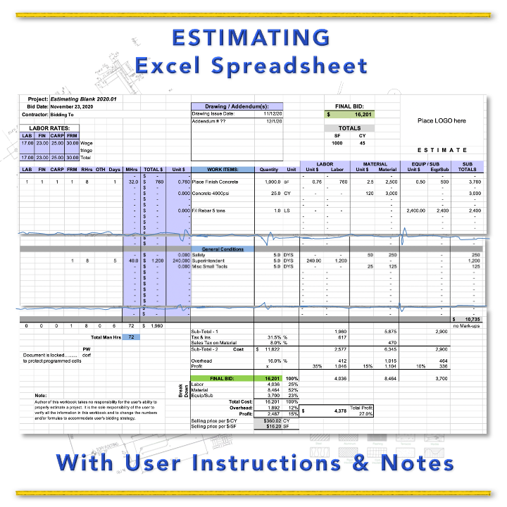 Excel   Estimating   Spreadsheet   Template
