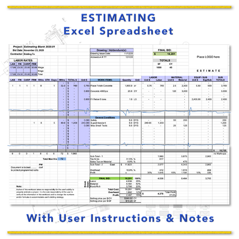 Excel   Estimating   Spreadsheet   Template